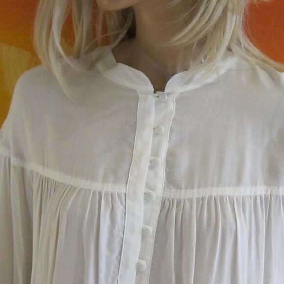 IRIS SETLAKWE White Bamboo Rayon Pleated Poet Tunic Blouse TOP FLOWING - Picture 2 of 9
